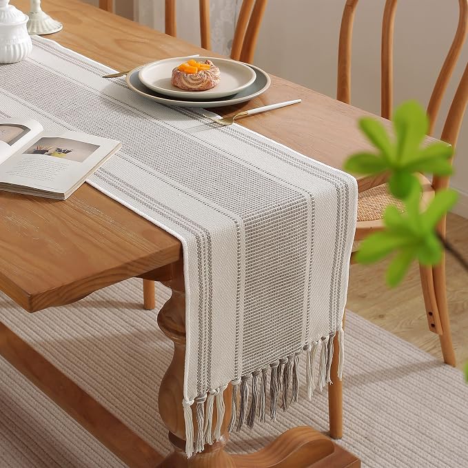 Caflife Boho Table Runner Natural Stripe - Image 4