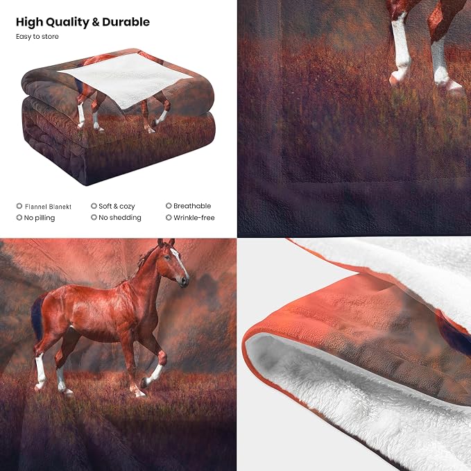 Sunset Horse Throw Blanket for Couch, Super Soft Fuzzy Throws Warm Comfortable - Image 3