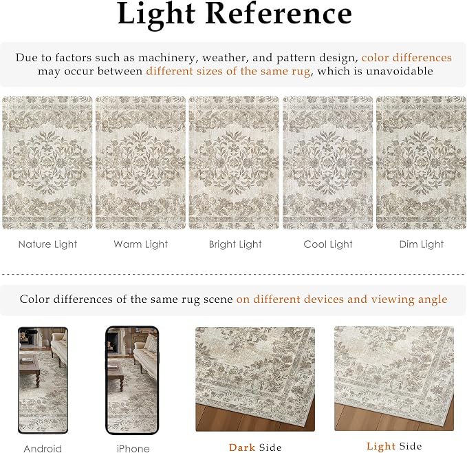 2x6 Runner Rug Beige Washable Hallway Kitchen Bedroom Vintage Distressed - Image 2