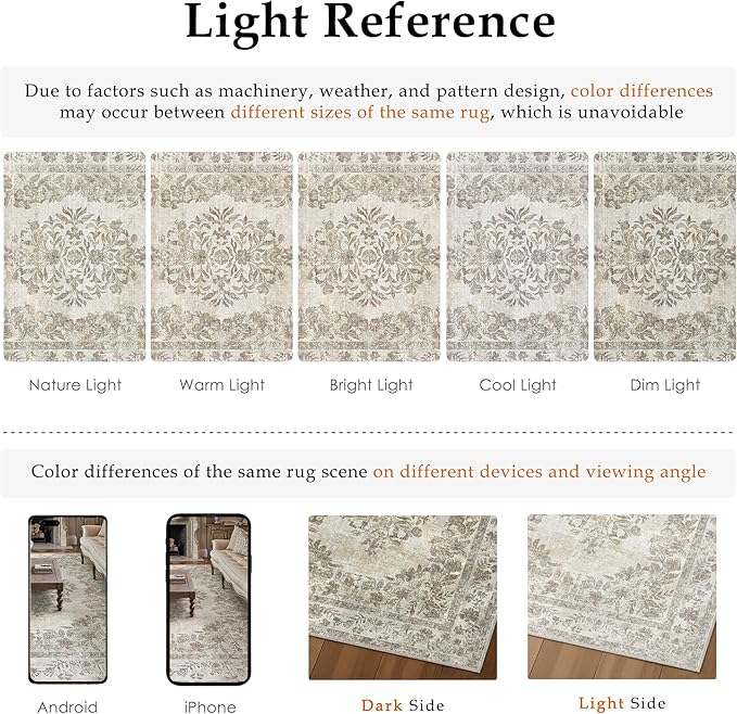 4x6 Area Rug Beige Washable Office Vintage Distressed Carpet Bedroom Indoor - Image 2