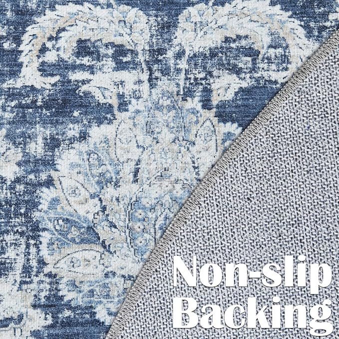 jinchan Fiora Round Rug 6ft Area Rugs Vintage Floral Distressed Design - Image 5