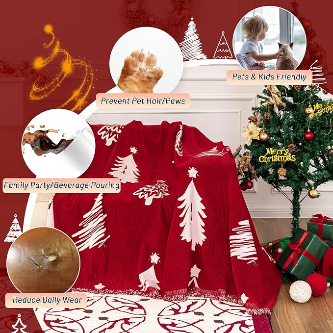MYSKY HOME 71X134 inches Sofa Christmas Couch Cover, Sectional Sofa Covers Sofa - Image 2