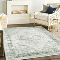 Washable Area Rug 4'x6' Floral Green Vintage Traditional Floor Cover Foldable by CHAMPLANT