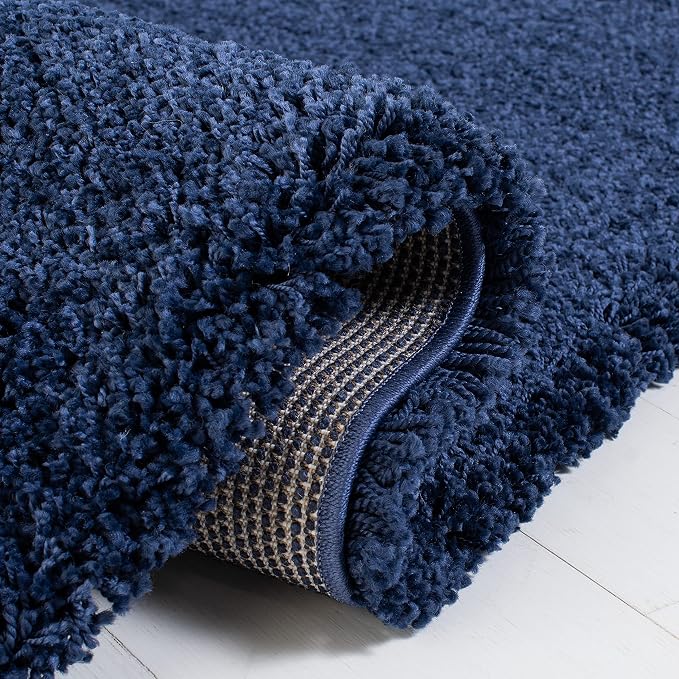 SAFAVIEH Milan Shag Collection 7' Round Navy SG180 Solid Non-Shedding Living - Image 5