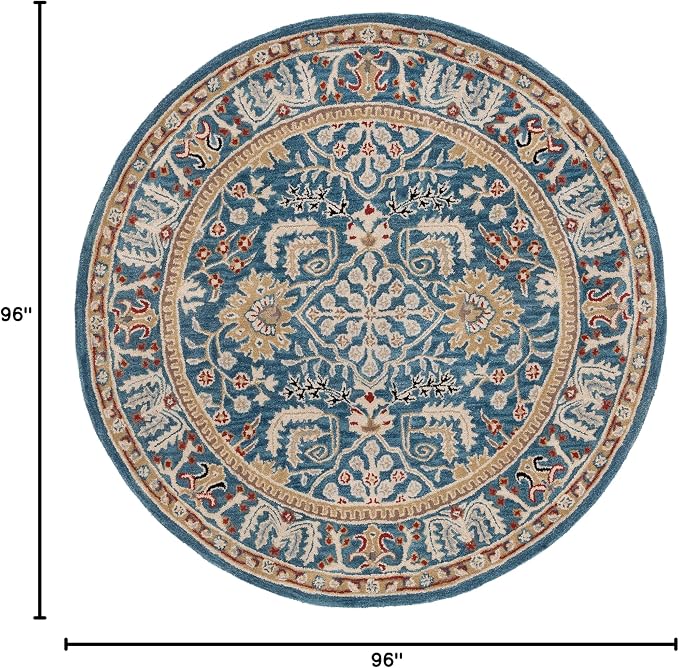 SAFAVIEH Antiquity Collection 8' Round Dark Blue/Multi AT64B Handmade - Image 2