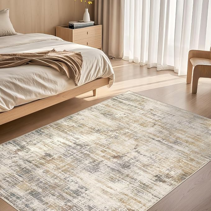 Area Rug for Living Room: 4x6 Washable Neutral Abstract Modern Soft Rugs Non - Image 2