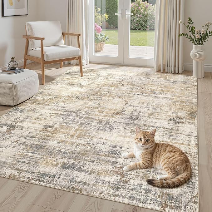 Area Rug for Living Room: 4x6 Washable Neutral Abstract Modern Soft Rugs Non by UERMEI