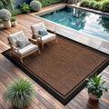 CAMILSON Indoor Outdoor Rug, 9x12 Bordered Nut Brown Black Modern Area Rugs by CAMILSONIndoorOutdoorAreaRugs
