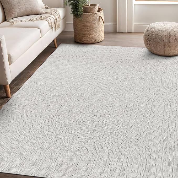 Beverly Rug Micro Loop Large Area Rug White 9x12 Modern Luxury Circle Geometric - Image 6