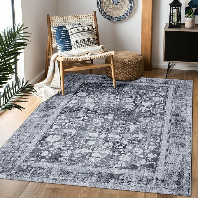 Area Rug 5×7, Vintage Boho Rug, Ultra-Soft Low Pile, Non Slip, Stain Resistant by DomitapisRug
