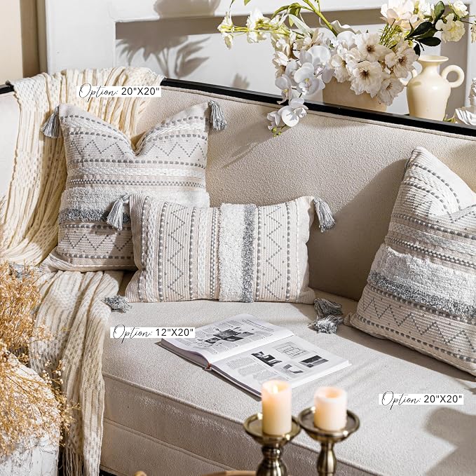 BlissBlush Gray Decorative Throw Pillow Cover 18X18 Combo Set of 2 Square Boho - Image 7