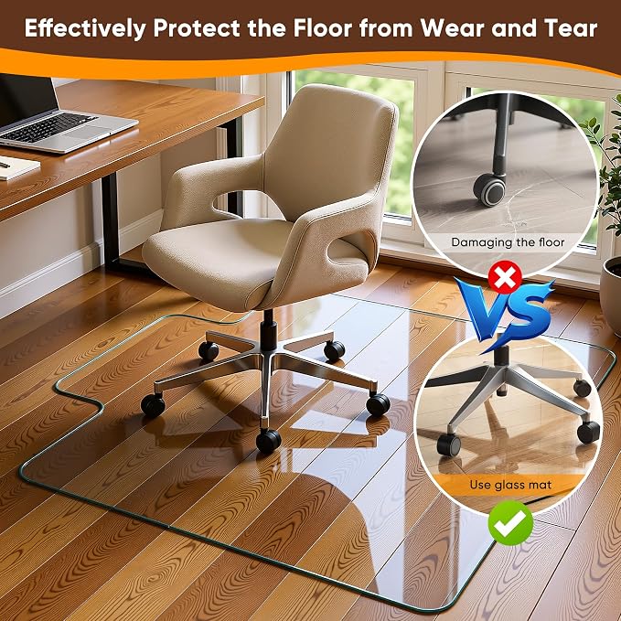 Antok Irregular Tempered Glass Chair Mat, Heavy Duty 0.2" Desk Chair Mat - Image 5