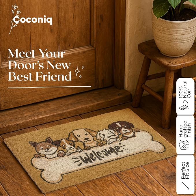 Coir Door Mats 17" X 30", Non-Slip Sturdy, PVC Backed Heavy Duty, 5 Welcoming - Image 4
