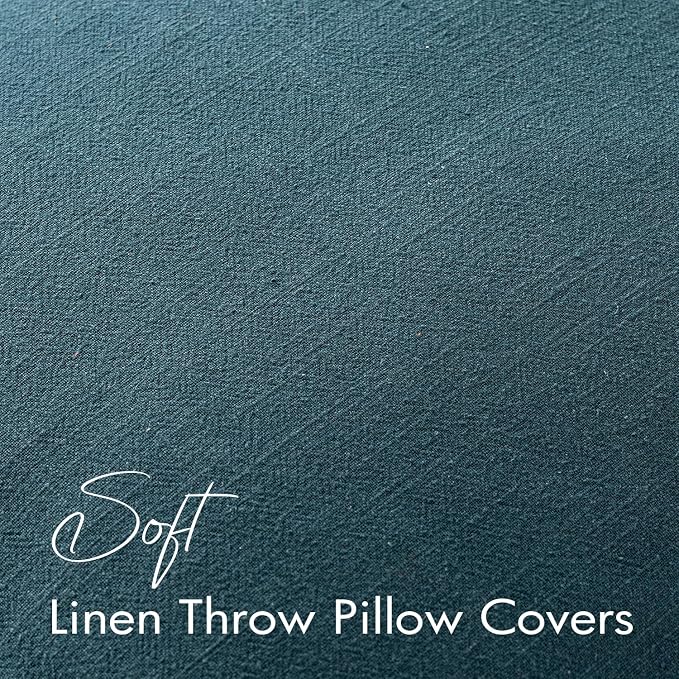EMEMA Decorative Linen Throw Pillow Covers 18x18 Inch Navy Blue Boho Farmhouse - Image 3