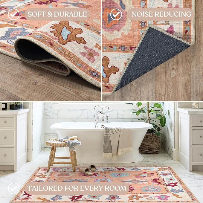 Fame Living Orange Oushak Runner Rug, Modern Runners, Small Throw Rugs - Image 5