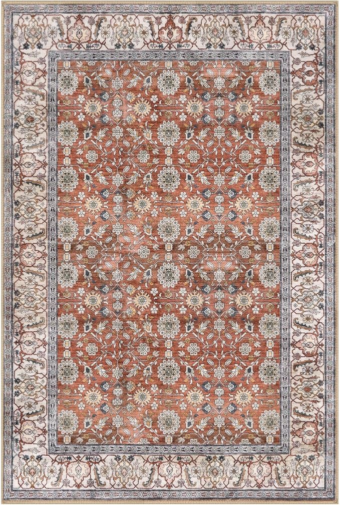 KUTA Vintage 8x10 Area Rugs for Living Room, Terracotta Washable Large Rug for - Image 8