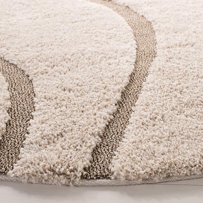 SAFAVIEH Florida Shag Collection 6'7" Round Cream/Beige SG471 Abstract Wave - Image 4