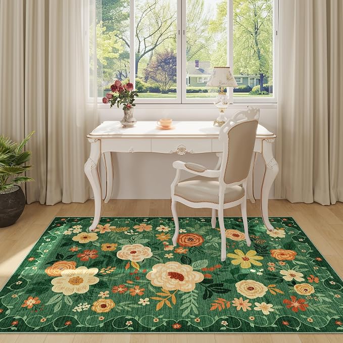 DUKINO 4x6 Area Rug, Lightweight Non Slip Washable Floral Rug, Indoor Low Pile - Image 2