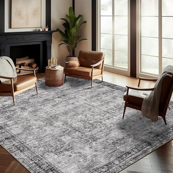 Washable Area Rug 10'x14' Boho Design Non-Shedding Easy Care Ideal by CHAMPLANT