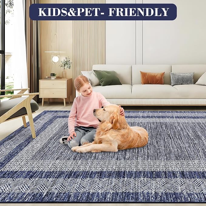 GarveeHome 8x10 Large Washable Area Rug Modern Bordered Rug Distressed - Image 5