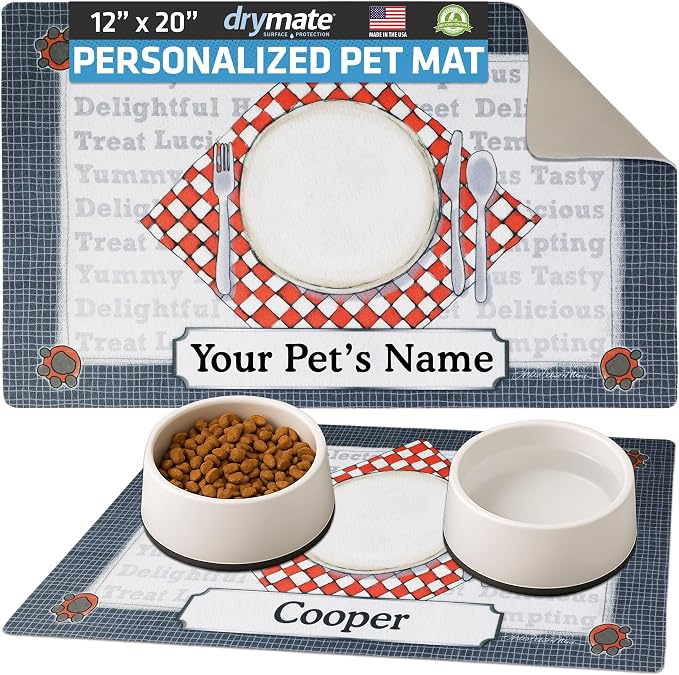 Drymate Personalized Pet Bowl Placemat, Custom Dog & Cat Food Feeding Mat by Drymate