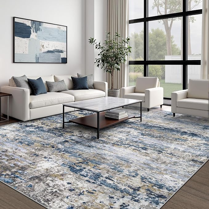Area Rugs 8x10 for Living Room: Washable Rug Modern Abstract Neutral Soft - Image 2