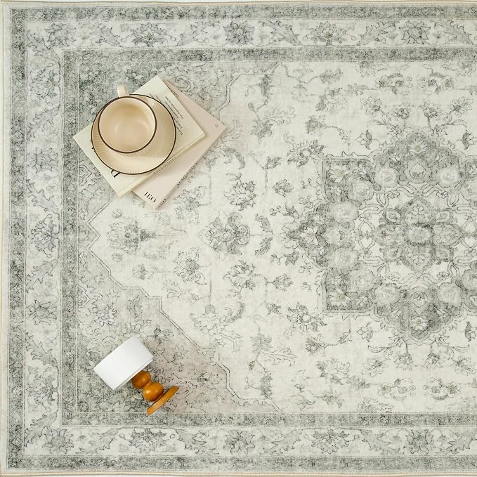 Green Area Rug 8x10 Washable Living Room Carpet Vintage Non Slip Soft Bedroom - Image 7