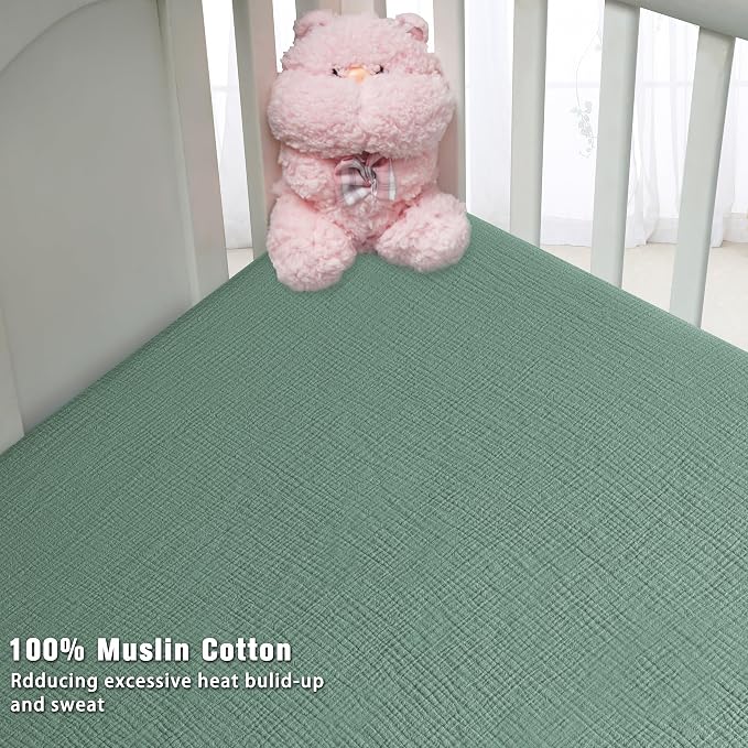 Muslin Crib Sheets for Boys Girls 100% Cotton Fitted Baby Crib Sheet 2 Pack - Image 6