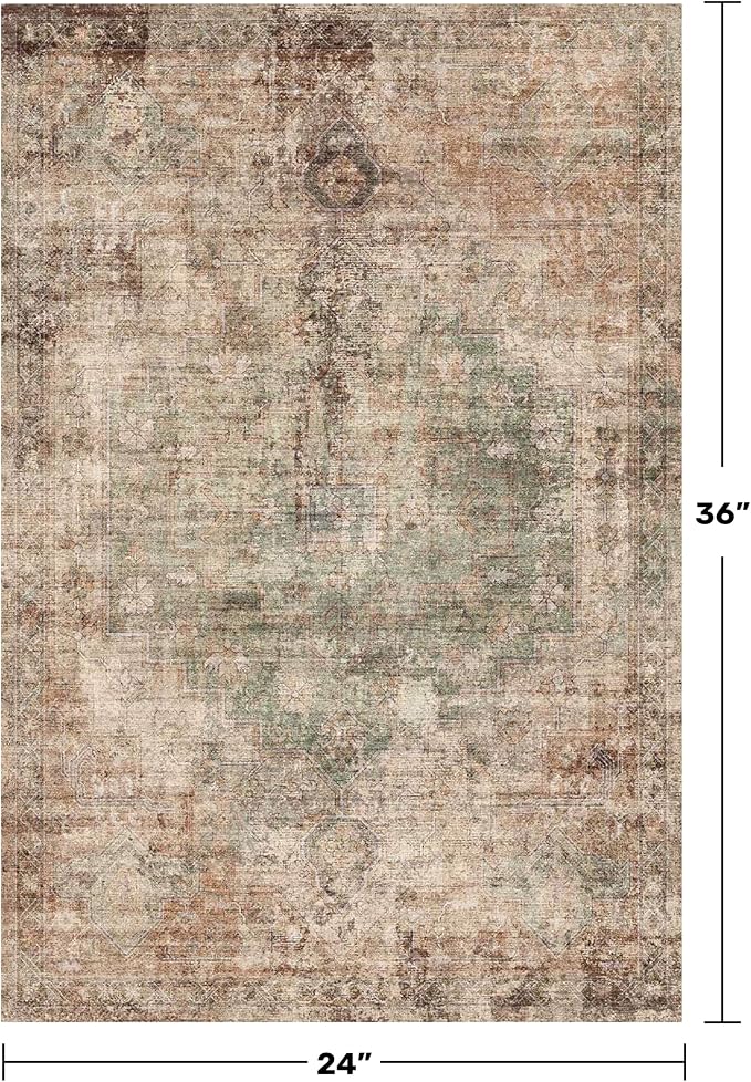 Green Brown 2x3 Washable Small Throw Rug - Image 2