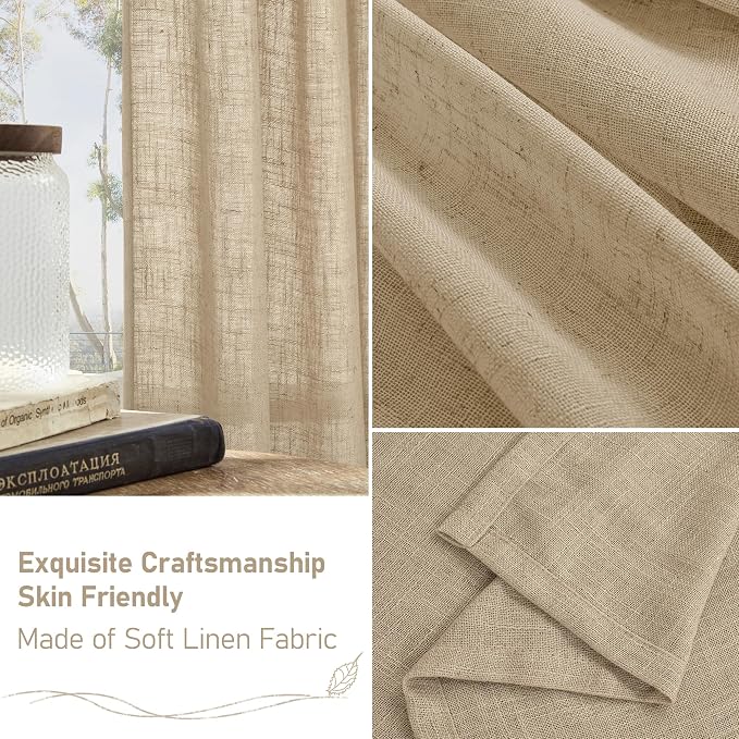 LAMIT Brown Linen Curtains for Bedroom, 72 Inch Length Light Filtering Semi - Image 6