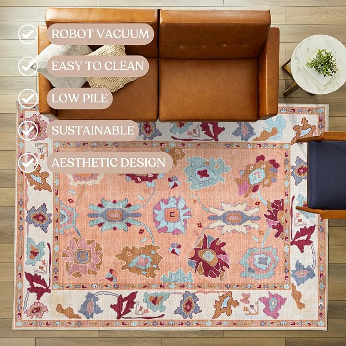 Fame Living Orange Oushak Runner Rug, Modern Runners, Small Throw Rugs - Image 3