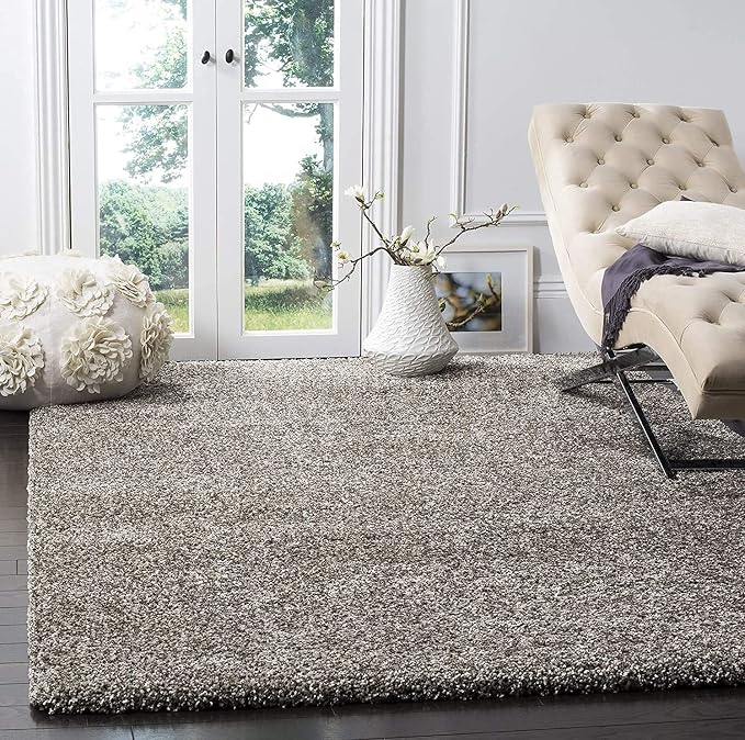 SAFAVIEH Milan Shag Collection 3' Square Grey SG180 Solid Non-Shedding Living by SAFAVIEH