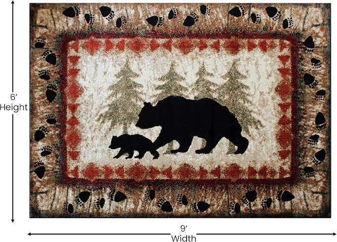 Masada Rugs, Cabin Lodge Area Rug Bear and Cub Scene - Image 2