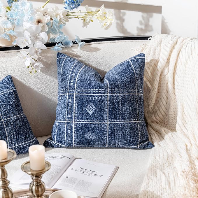 BlissBlush Dark Blue Decorative Throw Pillow Covers 18X18, Boho Farmhouse - Image 5