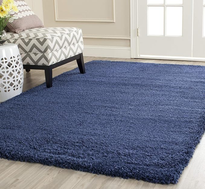 SAFAVIEH Milan Shag Collection 4' Square Navy SG180 Solid Non-Shedding Living by SAFAVIEH