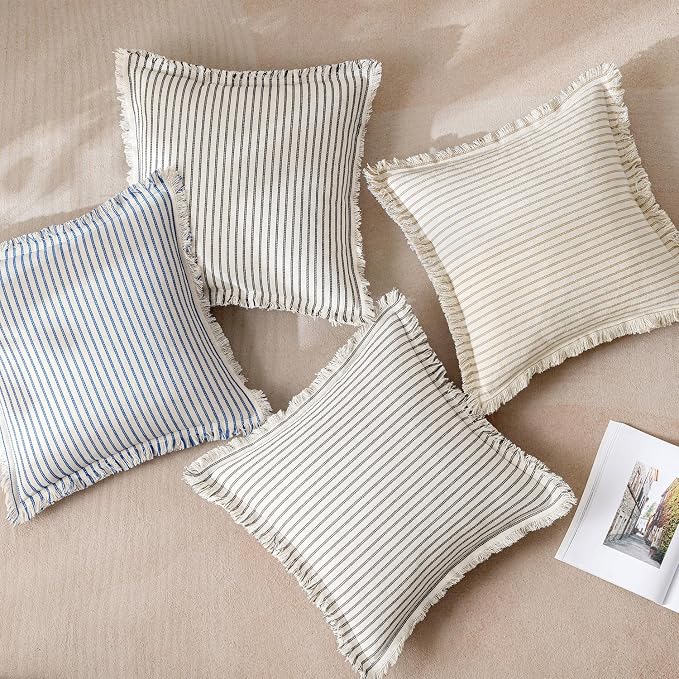 MIULEE Pack of 2 Gray Pillow Covers 24x24 Inch Striped Farmhouse Couch Throw - Image 8