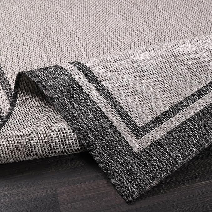 CAMILSON Indoor Outdoor Rug, 6x9 Bordered Gray Modern Area Rugs - Image 3