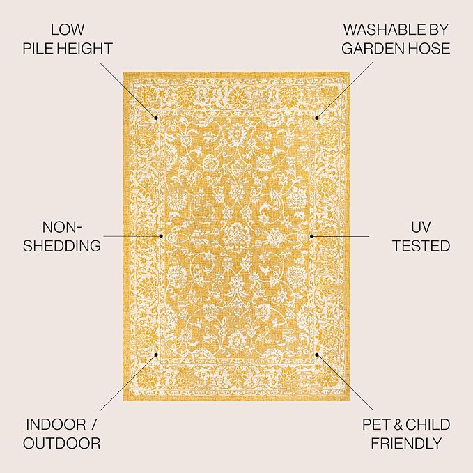 JONATHAN Y Weave Floral Indoor Outdoor Round Area Rug 5 Ft Yellow/Cream - Image 2