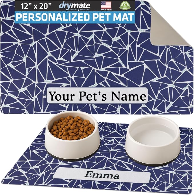 Drymate Personalized Pet Bowl Placemat, Custom Dog & Cat Food Feeding Mat by Drymate
