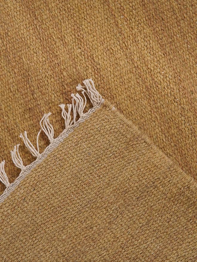 Rugsotic Carpets Hand Woven Flat Weave Kilim Wool 4'x6' Area Rug Solid Gold - Image 3