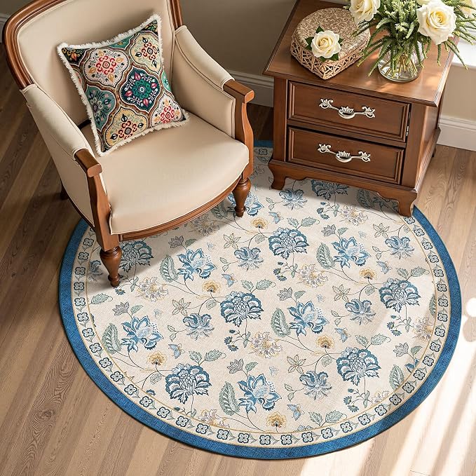 jinchan Elora 4ft Floral Round Rug by JINCHAN