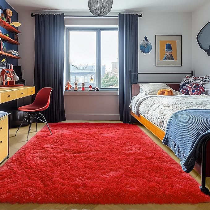 ONASAR Red Area Rugs for Bedroom Living Room, Washable Fluffy 4x6 Indoor - Image 2
