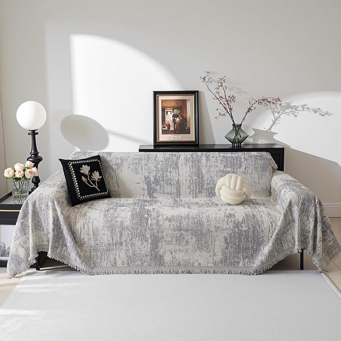 MEETSKY Boho Couch Cover for 2 Cushion Couch Sofa, Chenille Sofa Cover for - Image 2