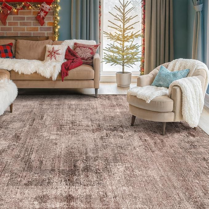 Vintage Brown Terracotta Rugs for Bedroom by HazoHaus