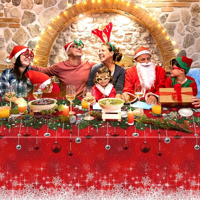 Jectivs 3Pieces Merry Christmas Tablecloth Plastic Christmas Tree Ball Table - Image 5
