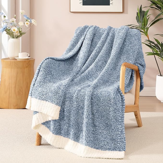 WRENSONGE Throw Blanket Cationic Dyeing Blue Soft Cozy Fluffy Warm Hand Made by WRENSONGE