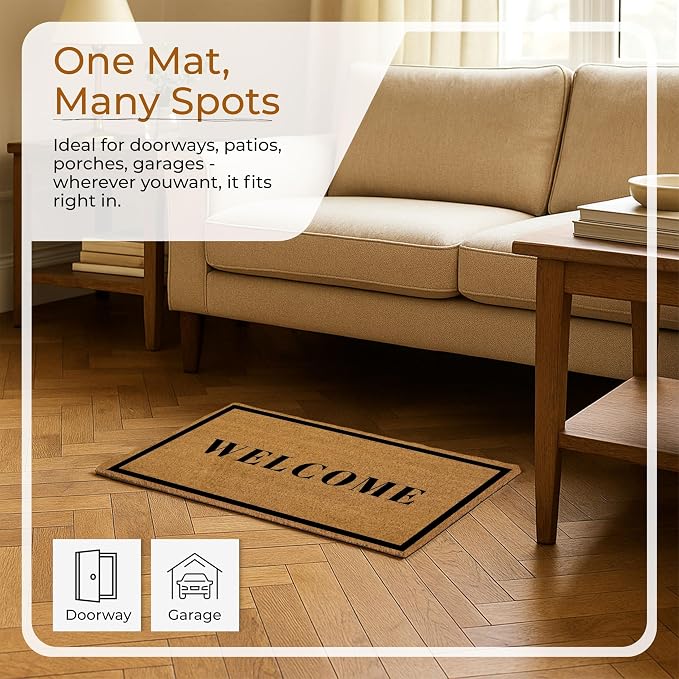 Coir Door Mats 17" X 30", Non-Slip Sturdy, PVC Backed Heavy Duty, Welcome - Image 3