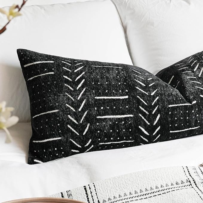BLISSBLUSH Black Decorative Lumbar Pillow Cover 14X36, Boho Lumbar Throw Pillow - Image 6