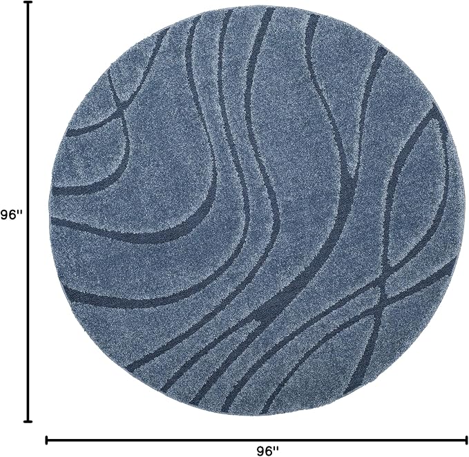 SAFAVIEH Florida Shag Collection 8' Round Light Blue/Blue SG471 Abstract Wave - Image 2