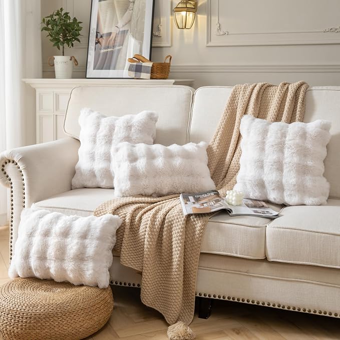 Pack of 2 Thick Plush Throw Pillow Covers Fluffy Wave Faux Fur Decorative - Image 3